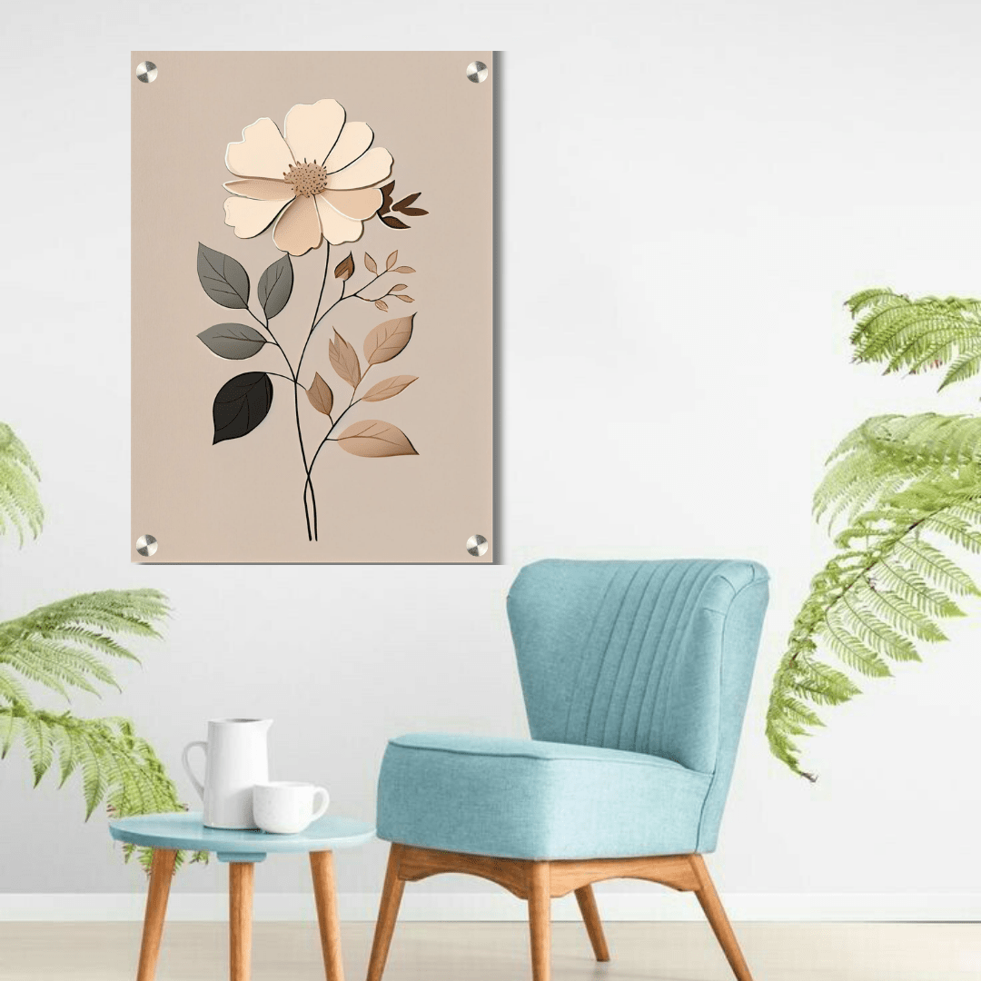 Minimal Beige Floral Acrylic Wall Decor (12 × 18 Inch) - Memories InsiteMINIMAL BEIGE FLORAL ACRYLIC WALL FRAME